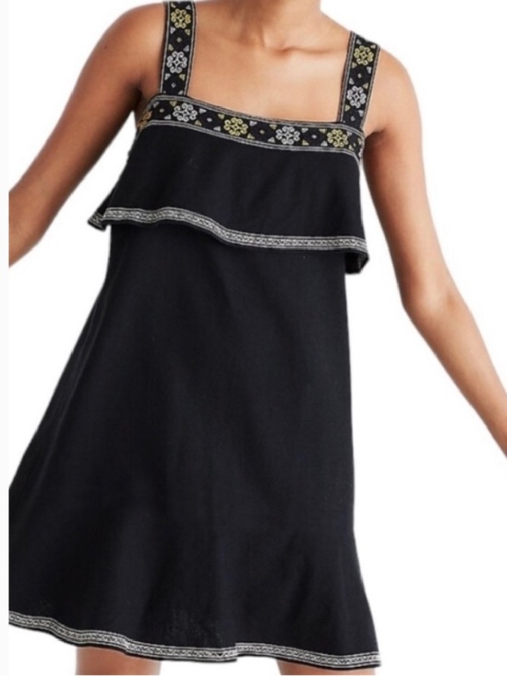 Madewell linen embroidered ruffle top dress Medium